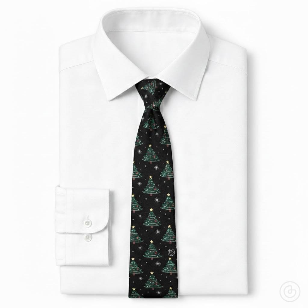 Corbata Navideña Arbolitos - Color Negro - Edicion Limitada
