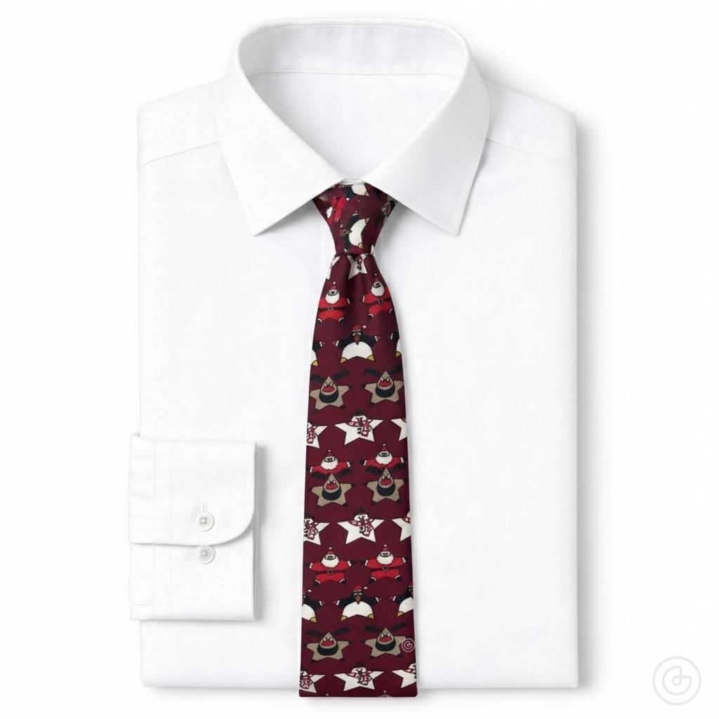 Corbata Navideña Estrellas - Color Vino - Edicion Limitada